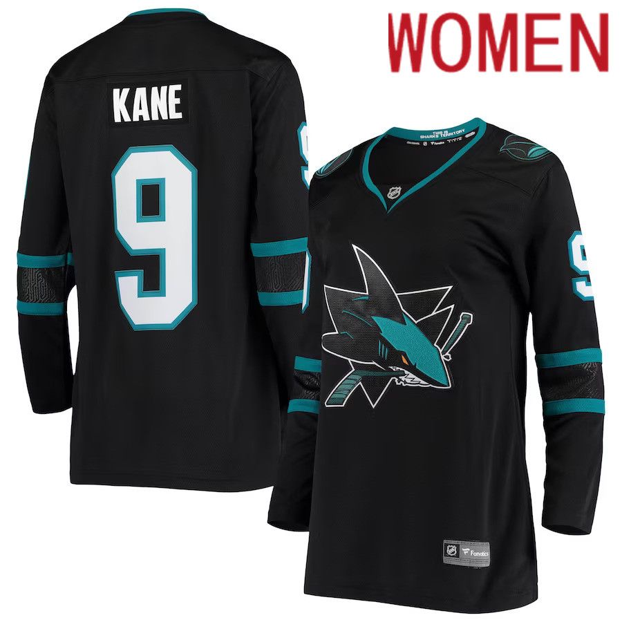 Women San Jose Sharks #9 Evander Kane Fanatics Branded Black Breakaway Alternate Player NHL Jersey